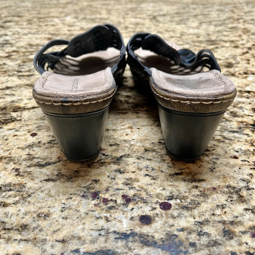 Naturalizer Black‎ Leather Woven Wedge Sandals Slides Comfortable Shoes - Picture 4 of 7